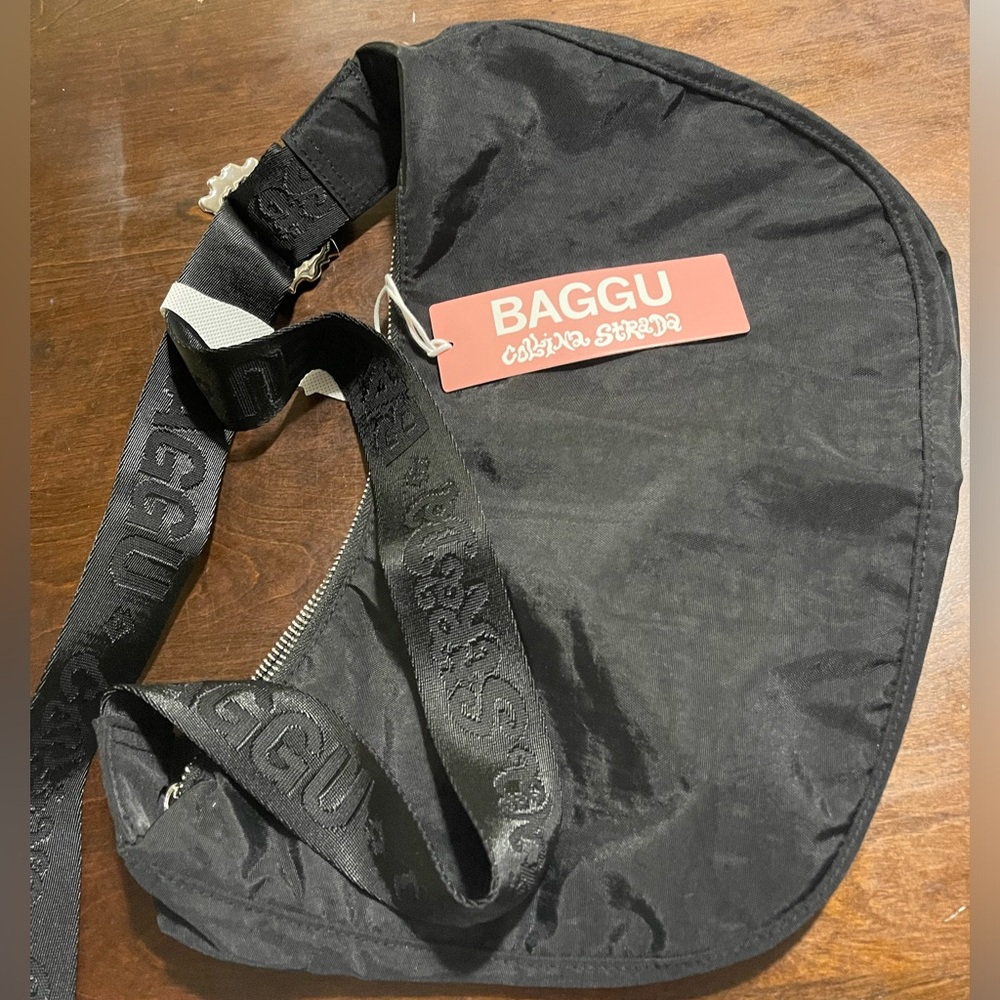 BAGGU Medium Nylon Crescent Bag - Collina Strada Collab (Black & 47 Strap)